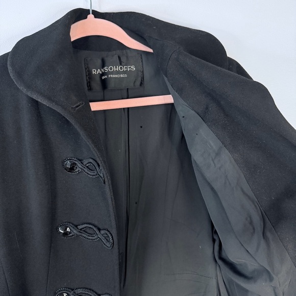 Vintage Ransohoffs 60s Black Wool Princess Coat Frog Closure Jacket XS S - Picture 12 of 13